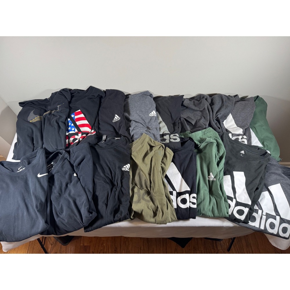 Nike and Adidas Mens Graphic T-Shirt Lot of 16 Black Grey Green Size Large